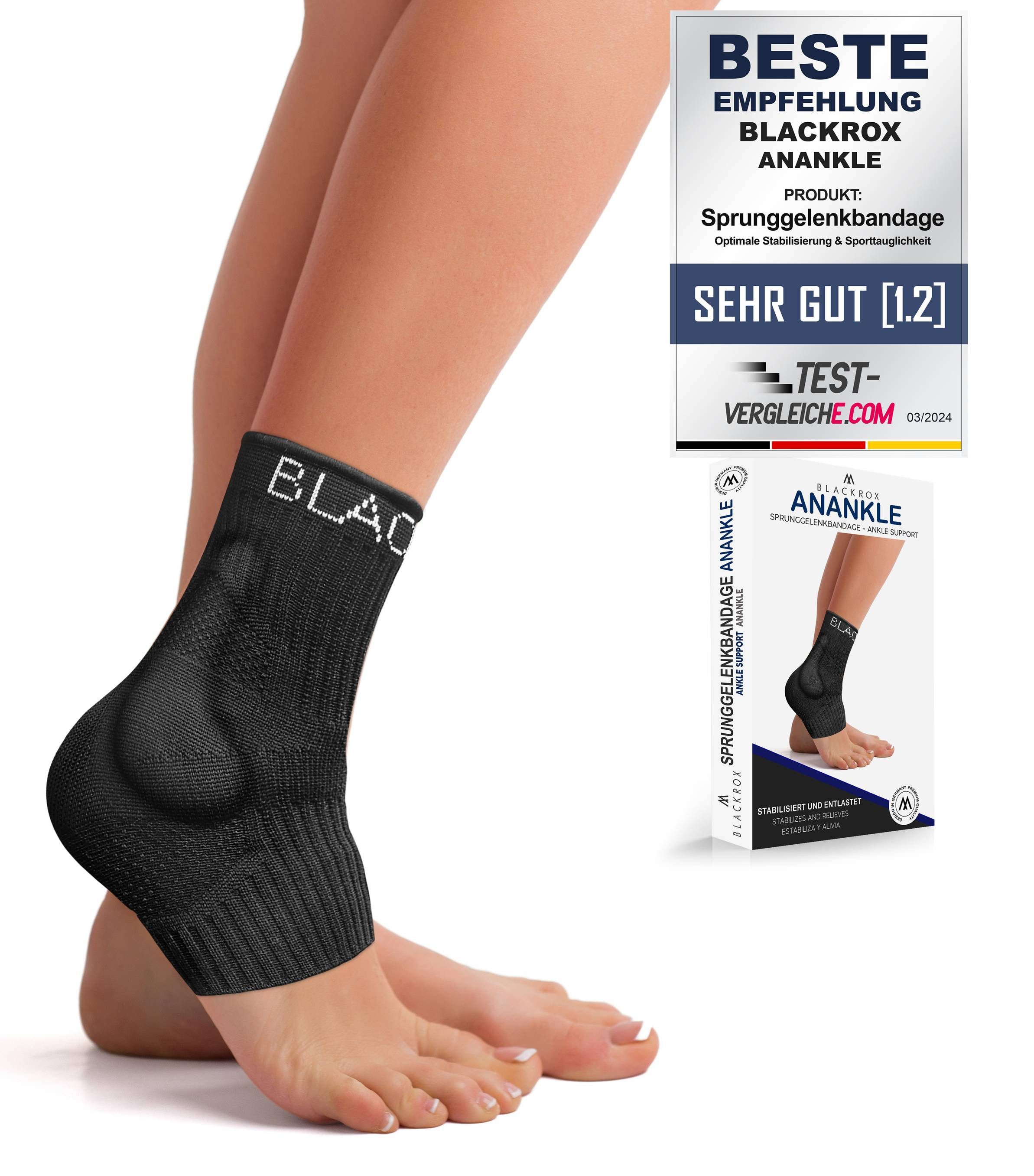 BLACKROX Sprunggelenkbandage [Vergleichssieger 2024] Gr. S-L, Für Damen & Herren, ANANKLE