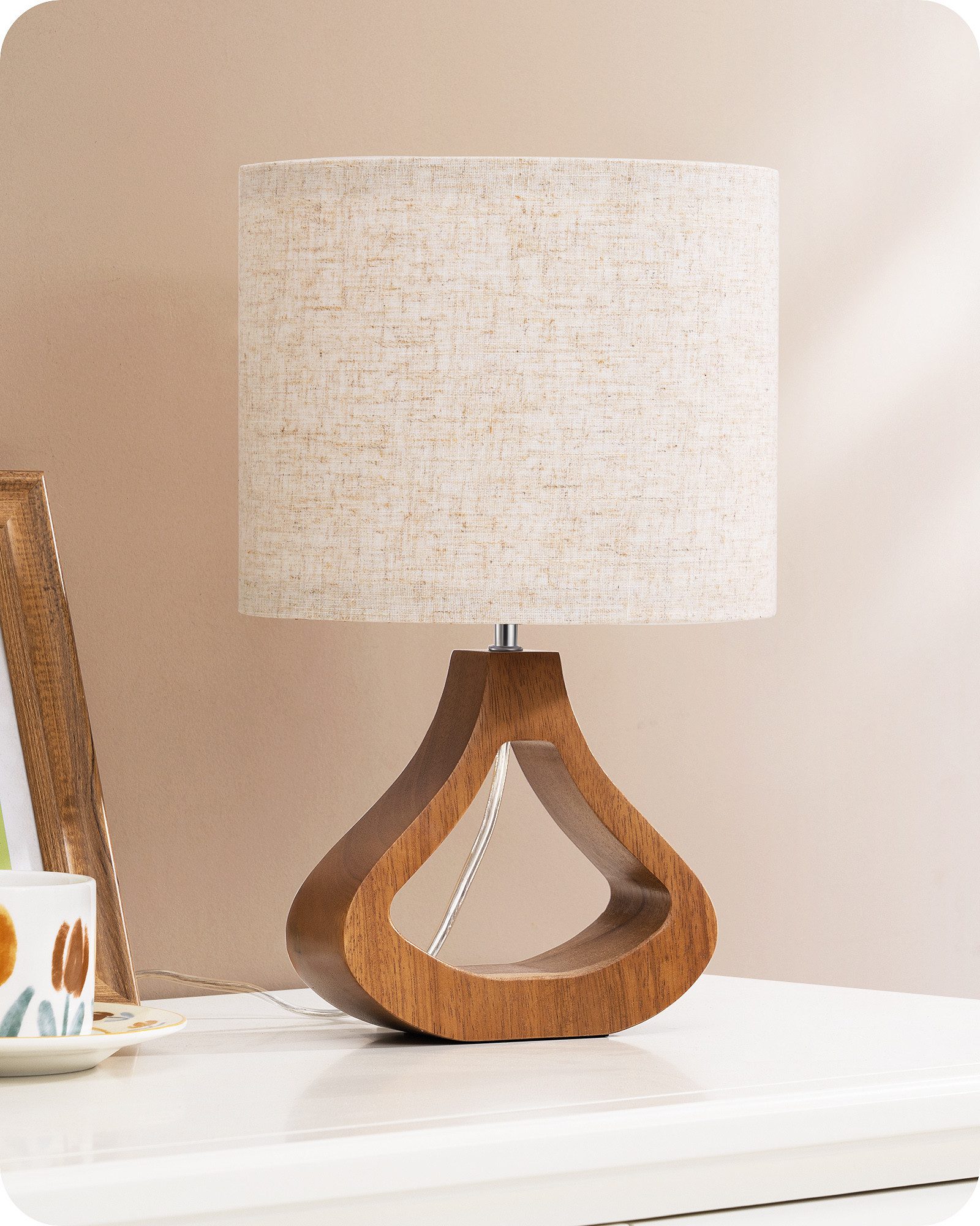 EDISHINE Nachttischlampe Höch 34cm Holz, LED wechselbar, warmweiß, Lampe mi günstig online kaufen
