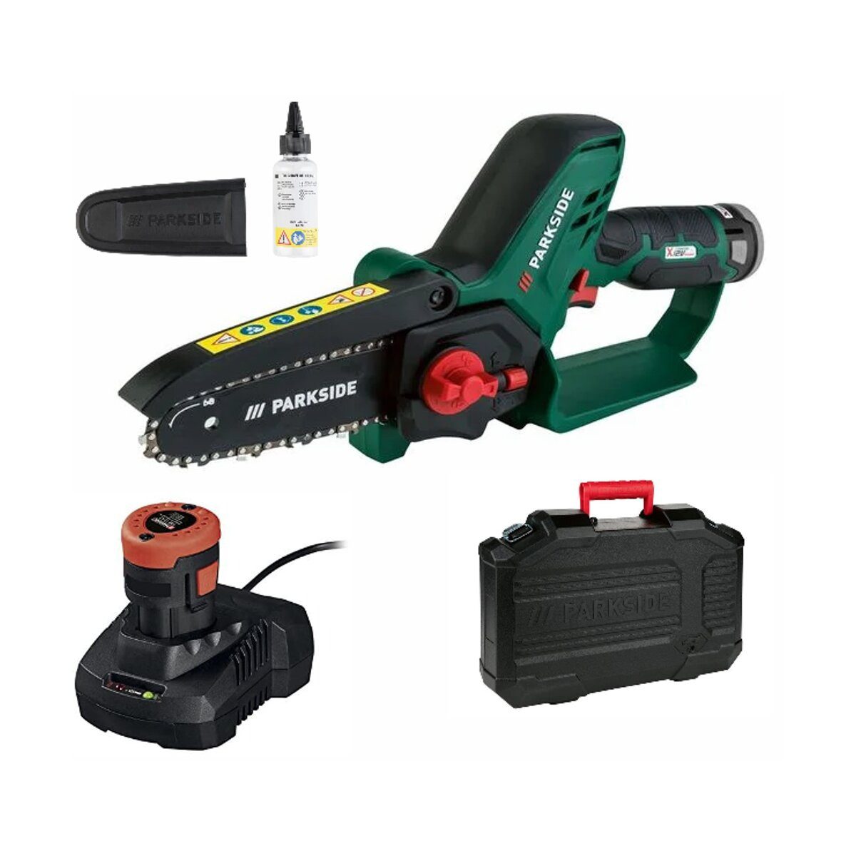 Parkside Akku-Kettensäge Akku-Einhand Kettensäge Gehölzschneider PGHSA 12V Akku 2.5 Ah X12V