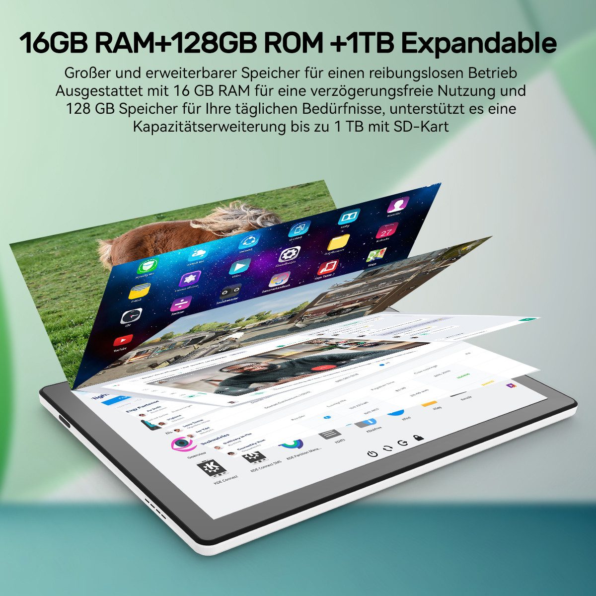 Happybe 11 Zoll Android 15, 128GB 1 TB TF Erweiterbar, HD 1280x800, 6800mAh Tablet (11", 128 GB, Android, 2,4G/5G WiFi, 16(4+12)GB RAM, Dual Kamera, WiFi 6, Bluetooth 5,3)