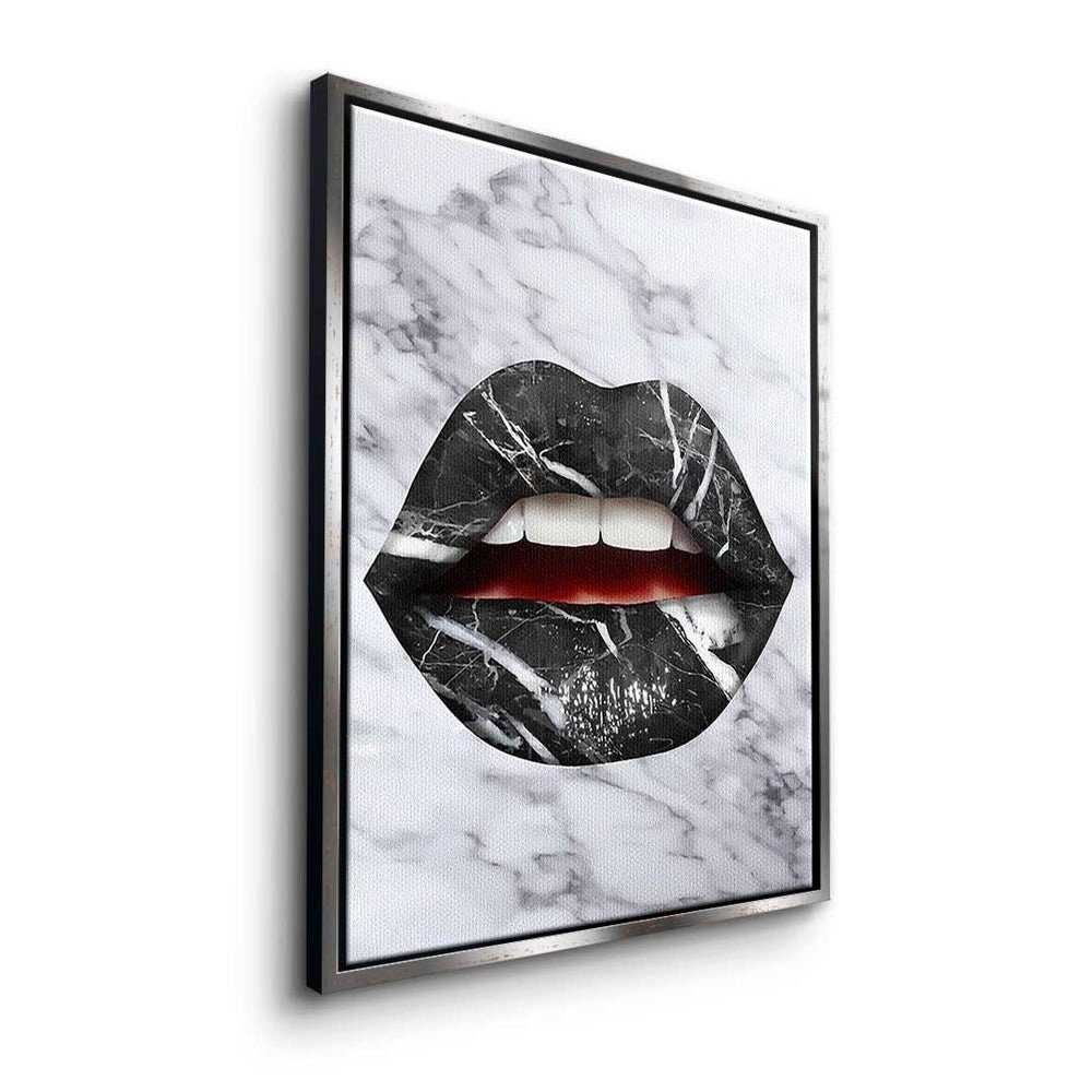 X - Rahmen Marmor Wandbild - Pop Art Leinwandbild Premium Leinwandbild, goldener modernes DOTCOMCANVAS® - Lippen