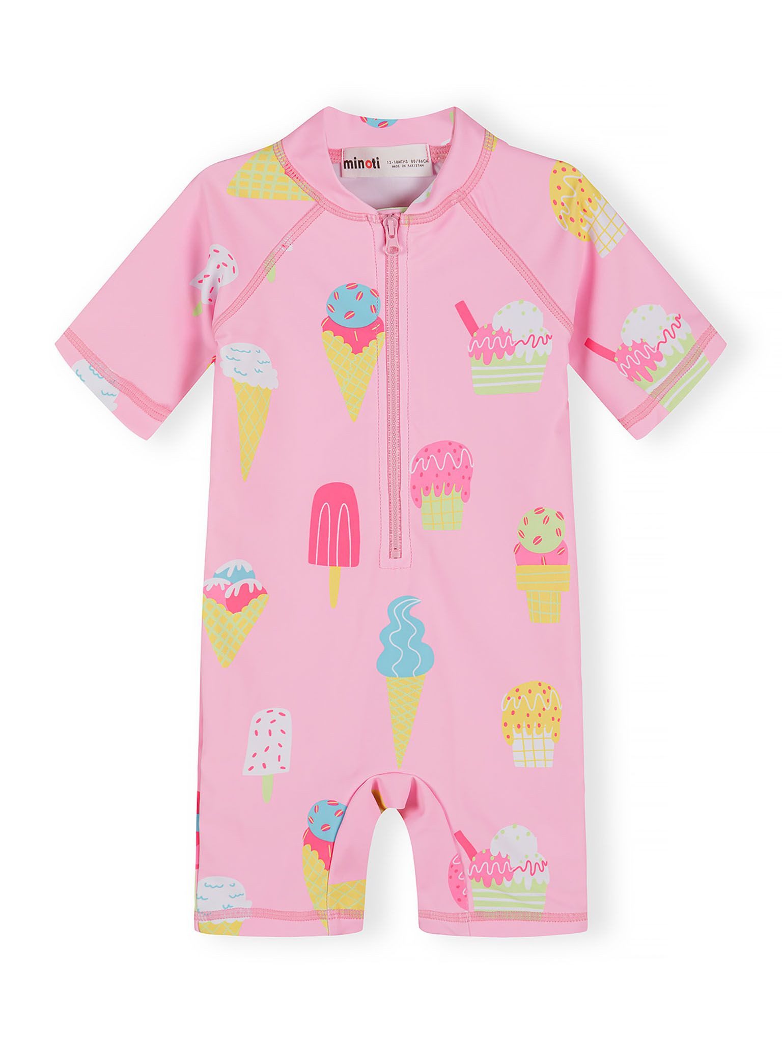 MINOTI Schwimmanzug mit kurzen Ärmeln und Eiscreme-Aufdruck, rosa
