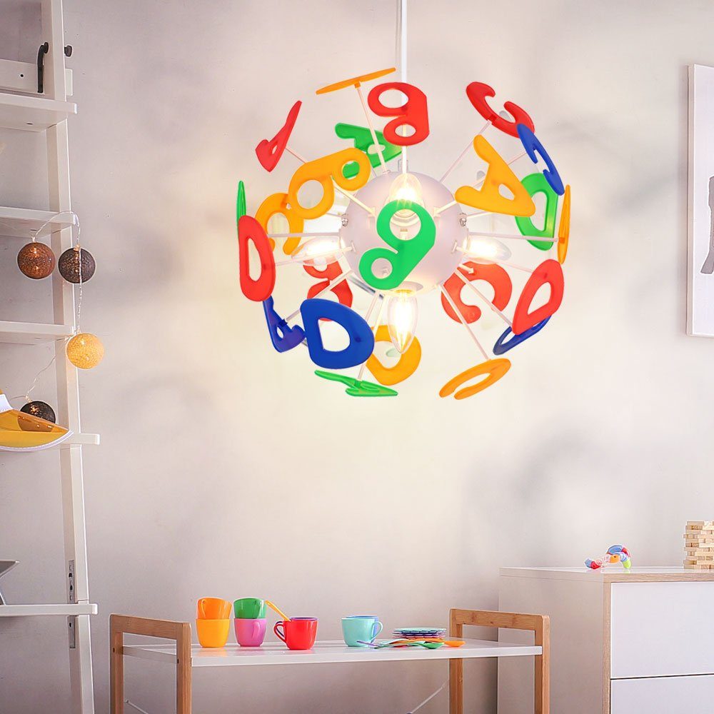 GLOBO LIGHTING Hängeleuchte, Leuchtmittel nicht inklusive, Kinderleuchte Hängeleuchte Kinderzimmerlampe Buchstaben bunt 4-Flammig