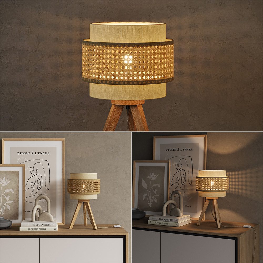 Vicco Nachttischlampe Morten, Rattan/Creme, 26 x 45 cm mit Standfuß