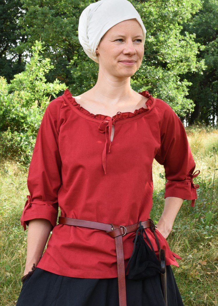 Battle Merchant Burgfräulein-Kostüm Markt-Mittelalter Bluse Birga 3/4 Arm Rot Größe M