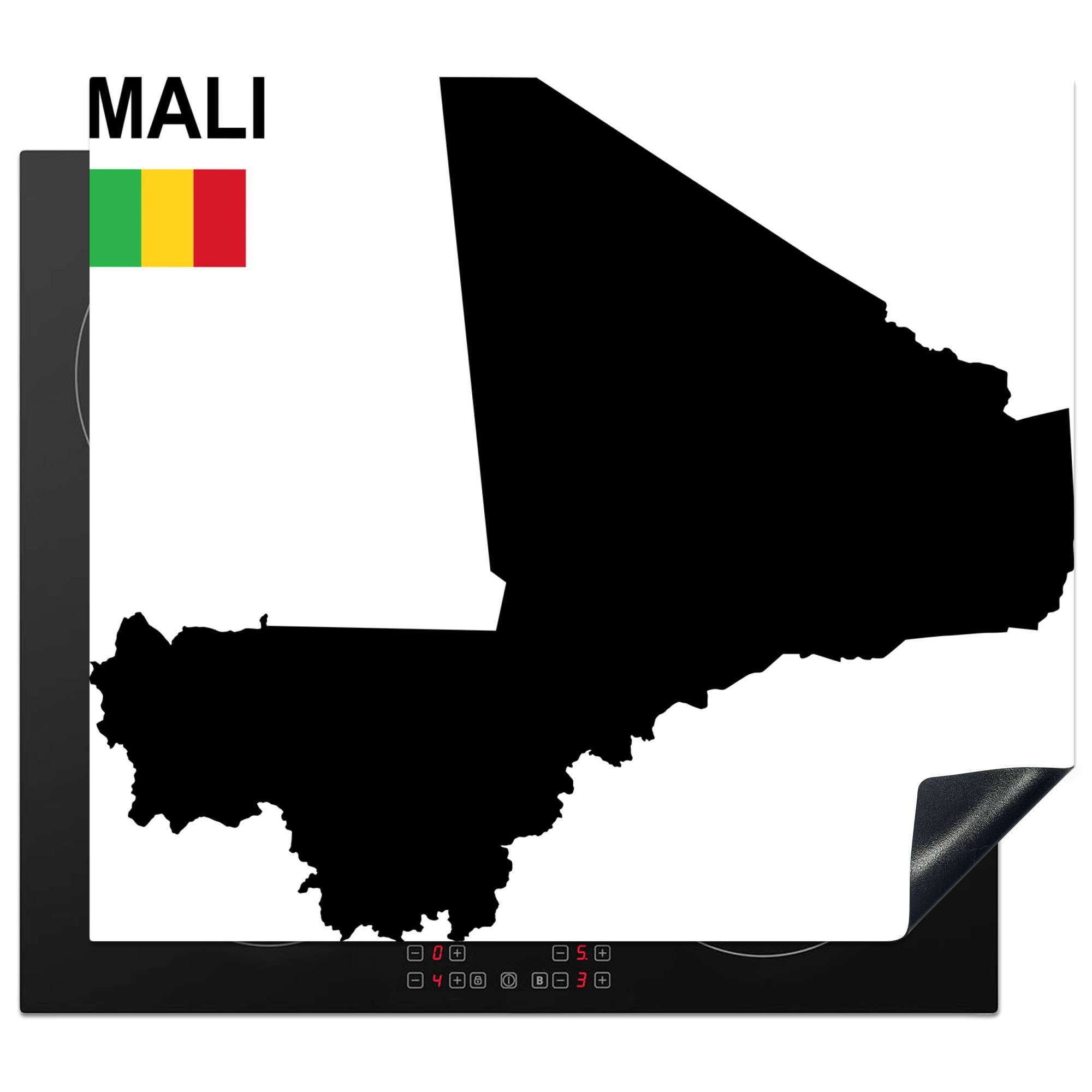 MuchoWow Herdblende-/Abdeckplatte Schwarze Illustration von Mali, Vinyl, (1 tlg), 57x51 cm, Induktionsschutz, Induktionskochfeld, Ceranfeldabdeckung