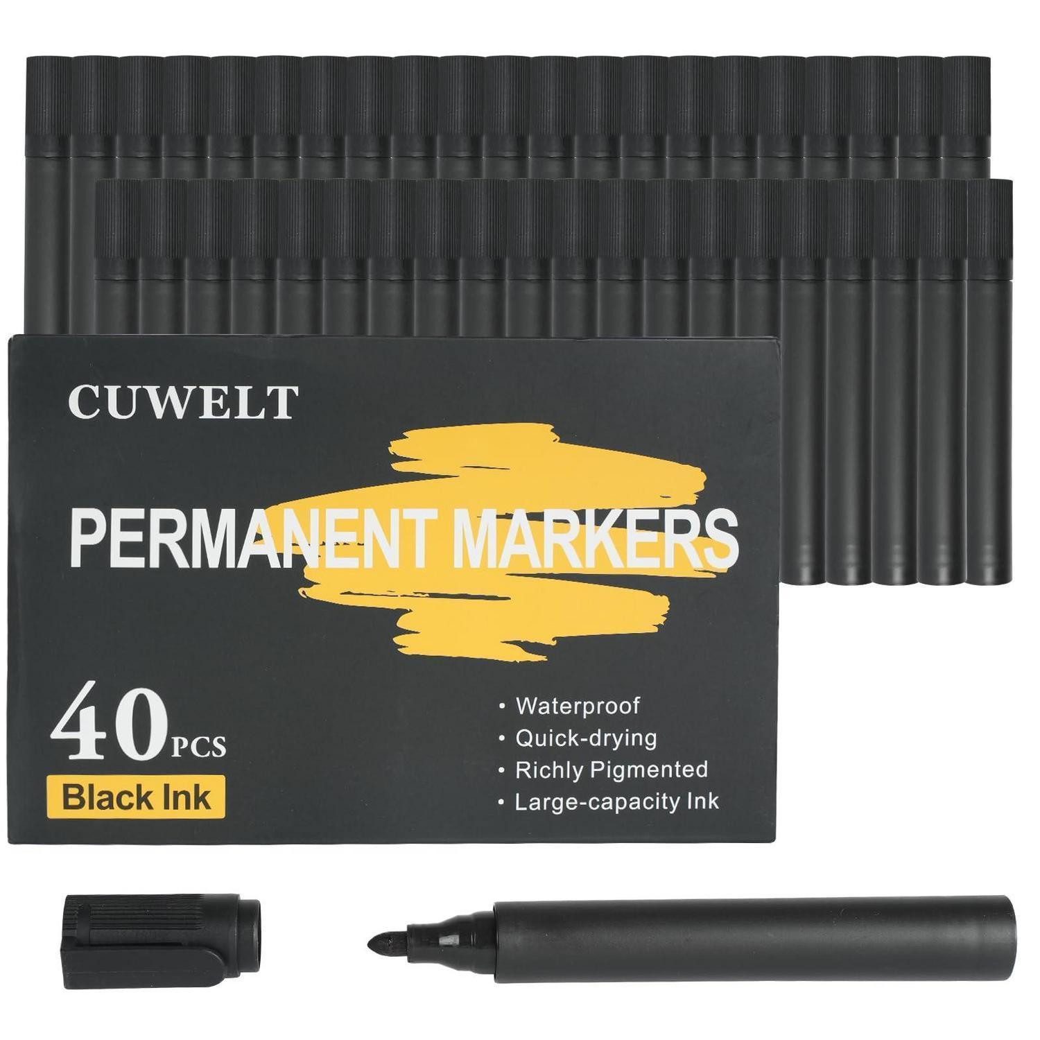 LuxusKollektion Permanentmarker Permanent Marker Schwarz 40 Stück 3mm Rundspitze