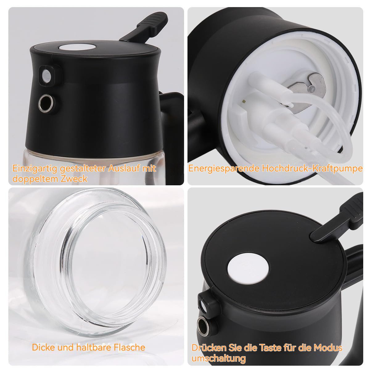 BlingBin Ölausgießer Öl-Sprühflasche 500 ml 2-in-1 Olivenölspender, für Kochen Küchenhelfer, 1er Set, 1-St., 1 tlg, Hochwertiger Öl Zerstäuber für die Küche, Ölflasche Perfekt zum Kochen