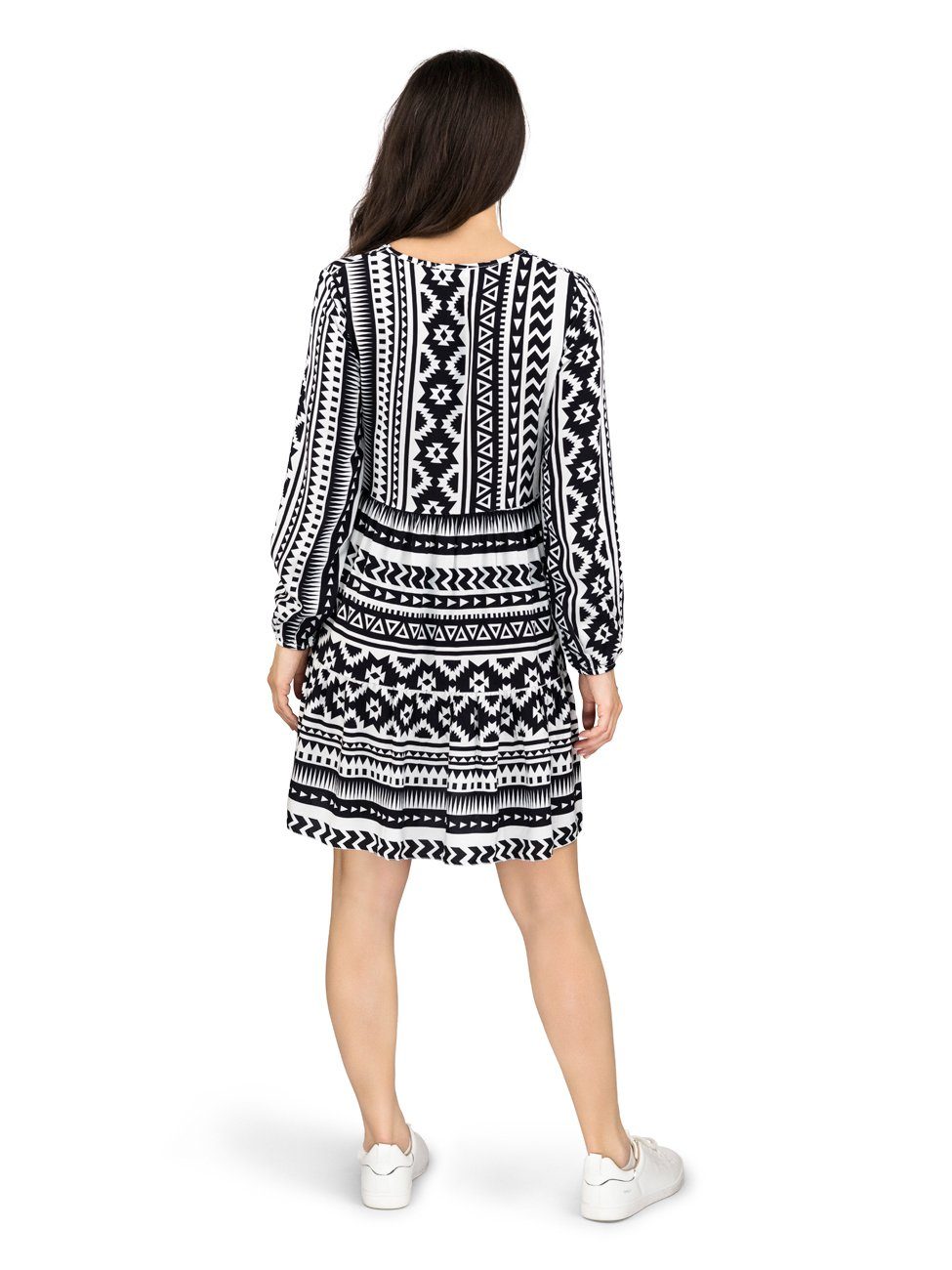 DENIMFY Sommerkleid Damen Kleid DFIda A-Linie langarm Freizeitkleid mit V-Ausschnitt aus 100% Viskose – Bild 2 von 5