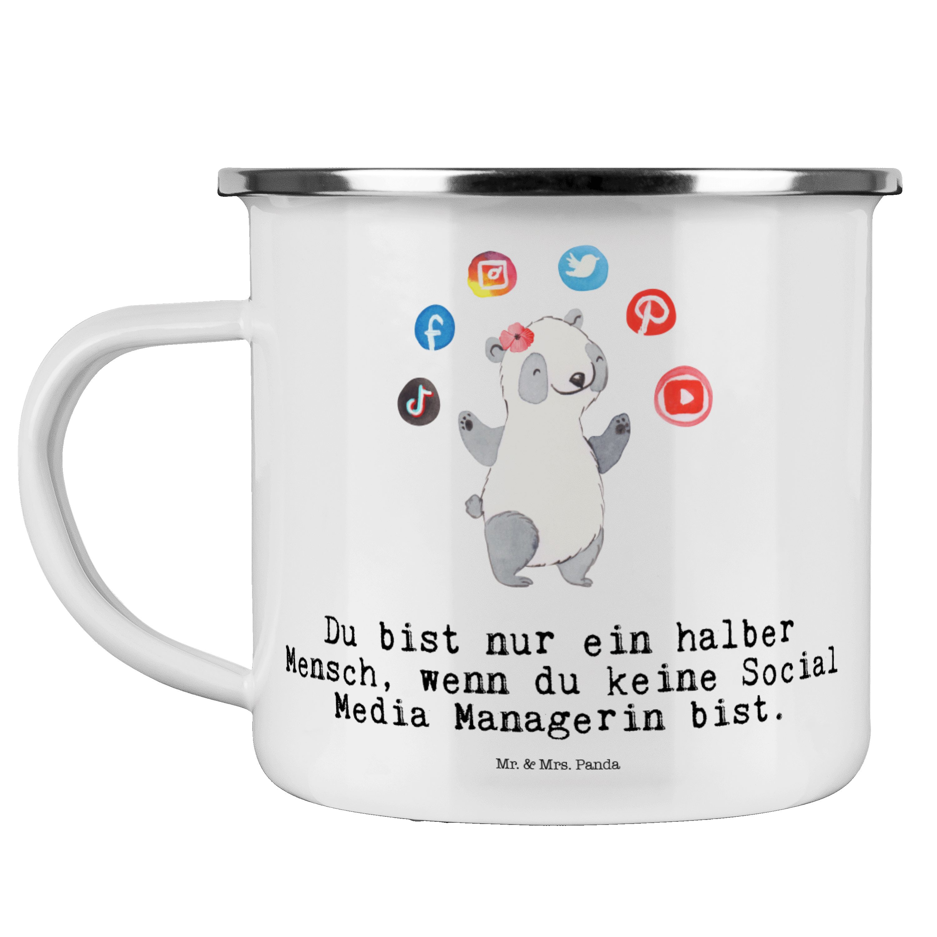 Mr. & - Media Managerin Weiß Becher - Social Herz Arbeitskollege, Emaille Bl, Mrs. Panda Geschenk, mit