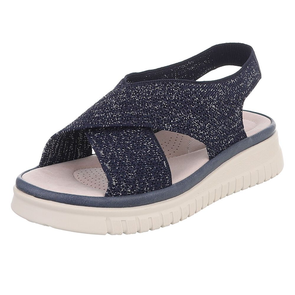 Ital-Design Damen Sandalette mit Keilsohle und Strickoptik Riemchensandalette (91849495) Keilabsatz/Wedge Keilsandaletten in Dunkelblau