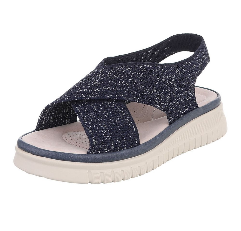 Ital-Design Damen Sandalette mit Keilsohle und Strickoptik Riemchensandalette (91849493) Keilabsatz/Wedge Keilsandaletten in Dunkelblau