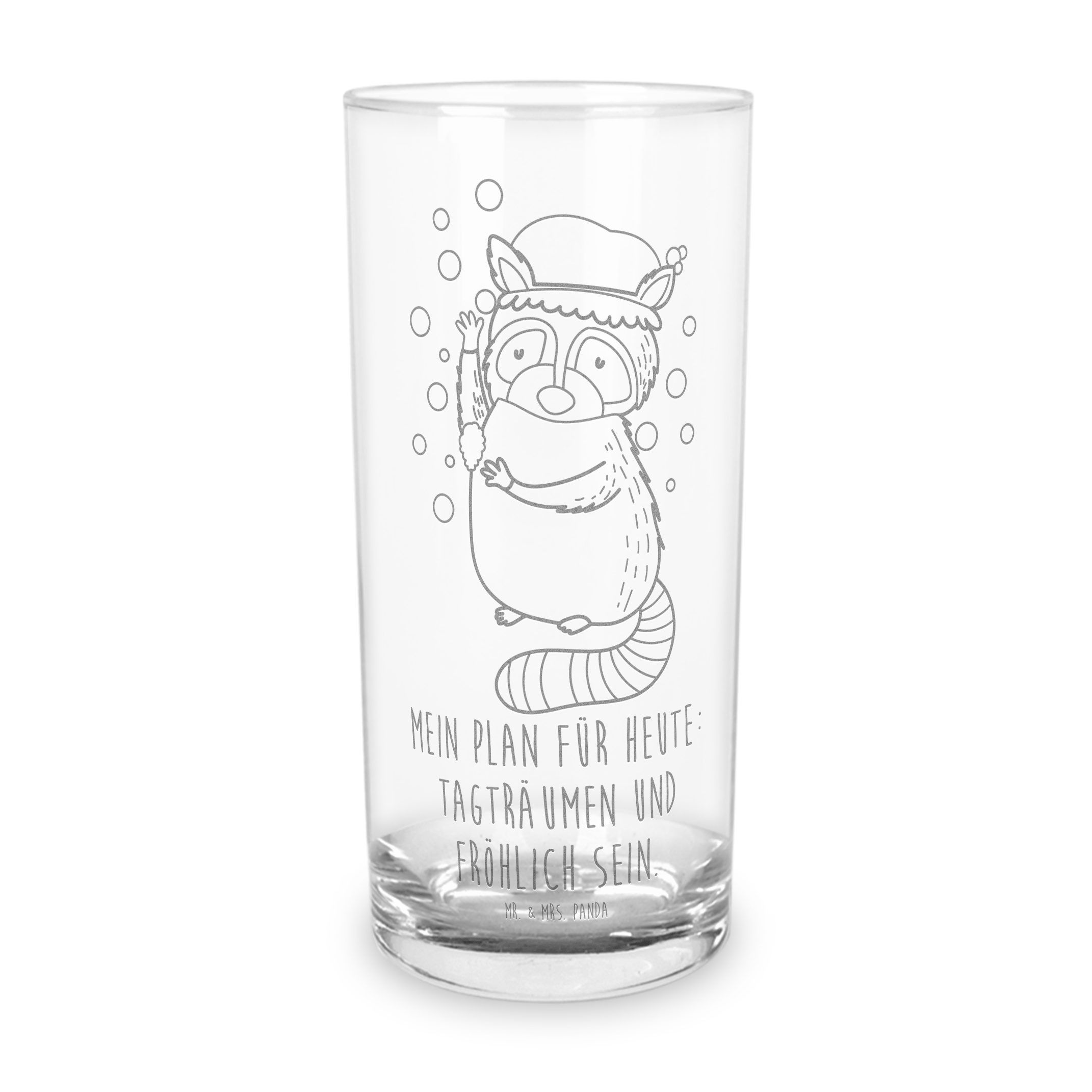 Mr. & Mrs. Panda Glas 400 ml Waschbär - Transparent - Geschenk, Tiermotive, Wasserglas, Gut, Premium Glas, Lasergravur