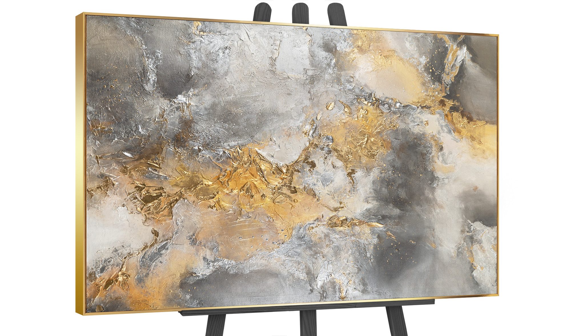 YS-Art Картина Harmonie von Gold und Silber, Abstraktion, Abstraktion in gold und silber Farben in einem Schattenfugenrahmen