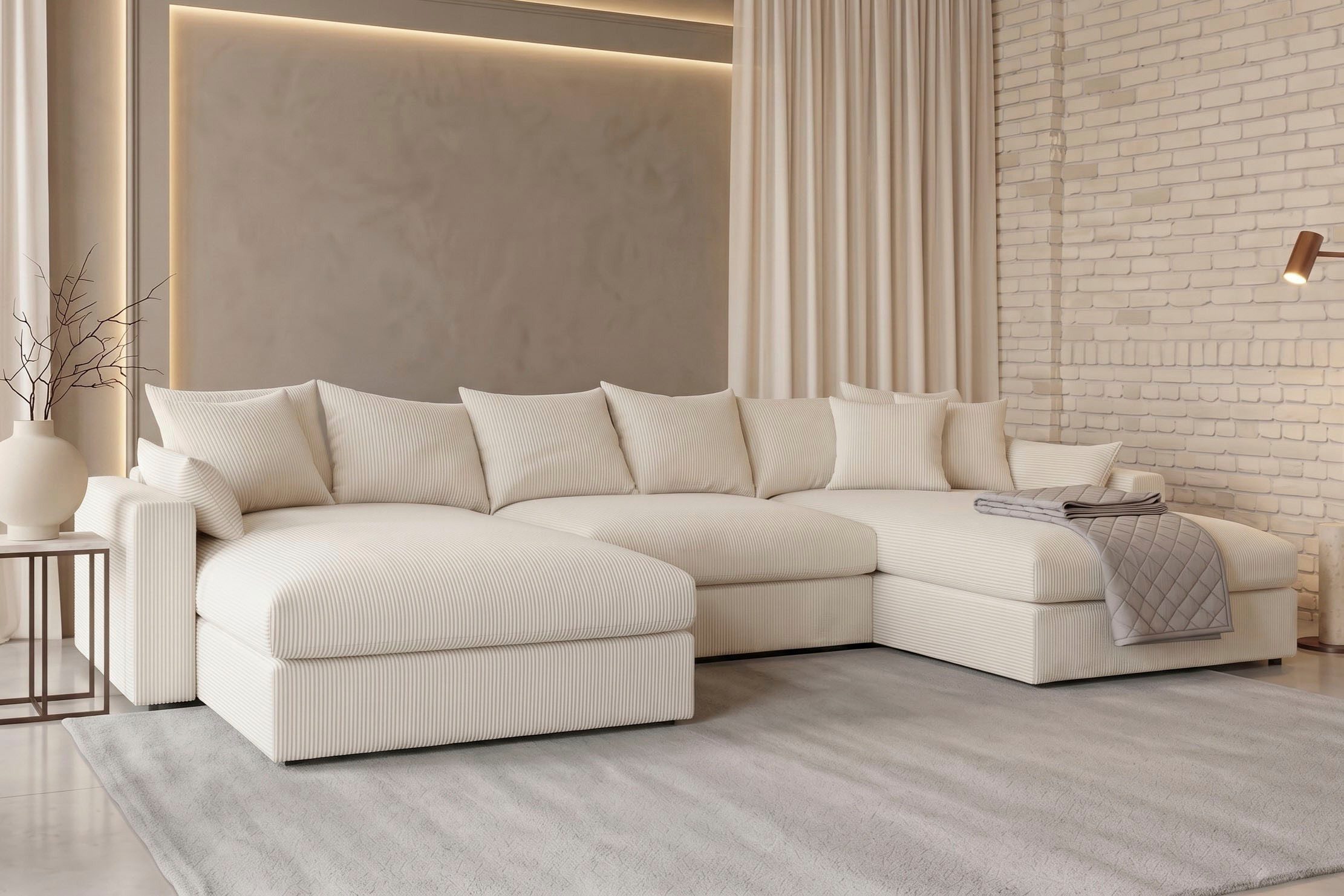 OTTO home Wohnlandschaft Cosy Lounge U-Form, Breite 385 cm, Mega-Sofa mit Cordstoff bezogen, mit Federkern & 5 Zierkissen