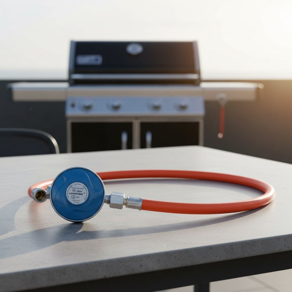 Feel2Home Gasgrill 80cm Gas Schlauch + Druckminderer Gasregler Regeler Propan Butan, Sicherheitsventil