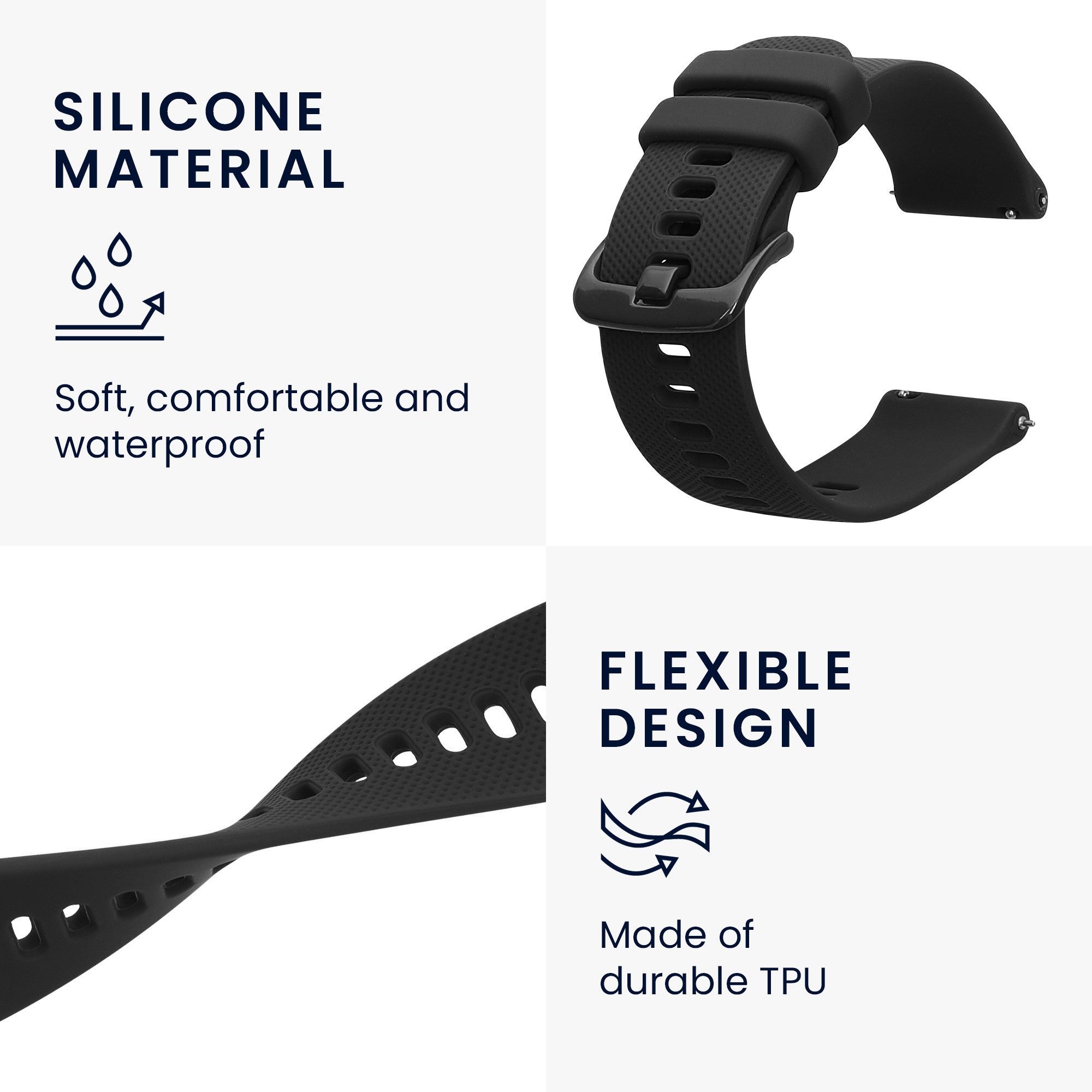 kwmobile Uhrenarmband für 20mm Amazfit Active 2 / 2 Square / Active Edge / Bip Smartwatch, 1-tlg., Ersatzarmband für Fitnesstracker - Wechselarmband Smartwatch – Bild 3 von 5