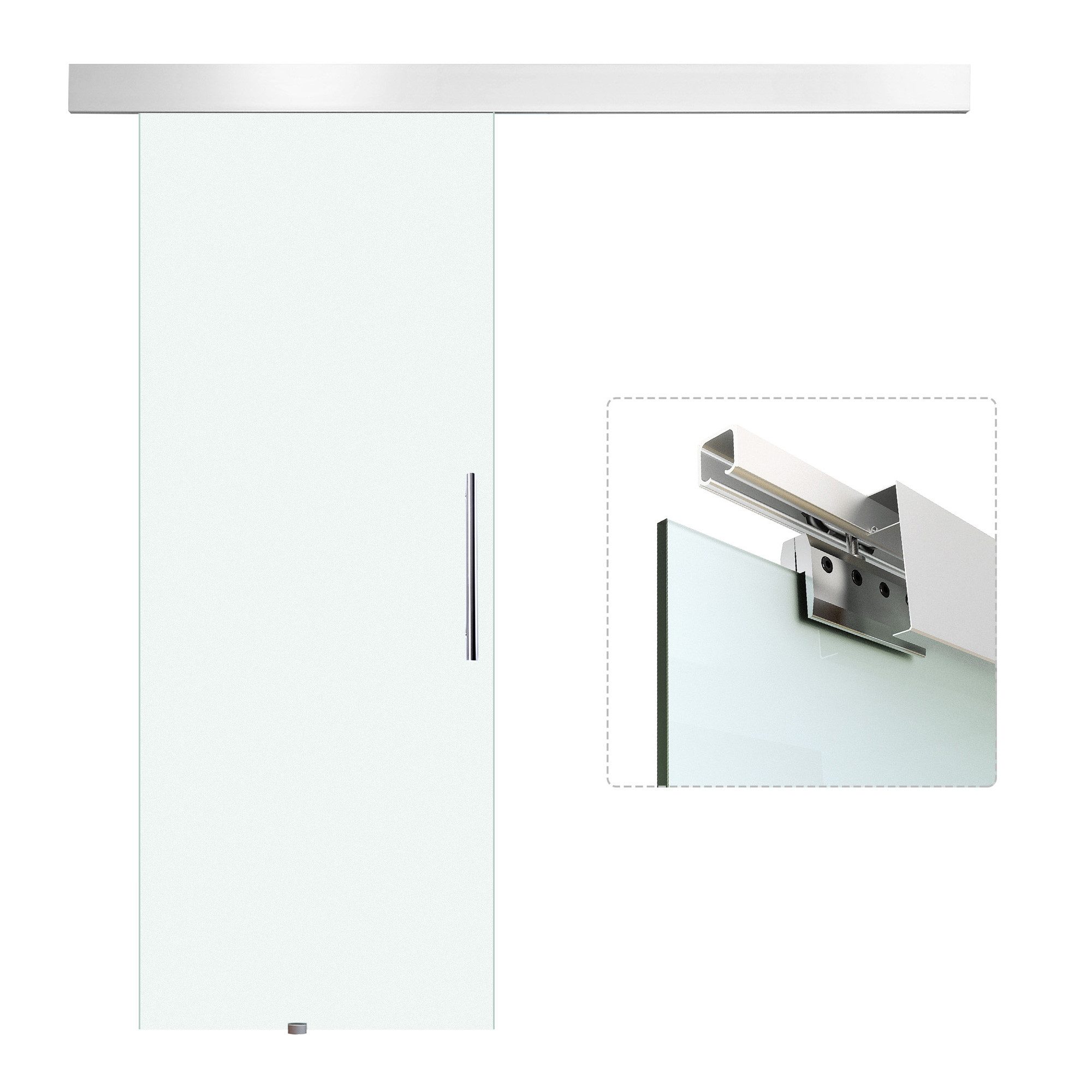 HOMCOM Schiebetür Glasschiebetür Schiebetür Tür Zimmertür mit Griffstange (einseitig, 1-St., satiniert), einseitig satiniert 90 x 205 cm