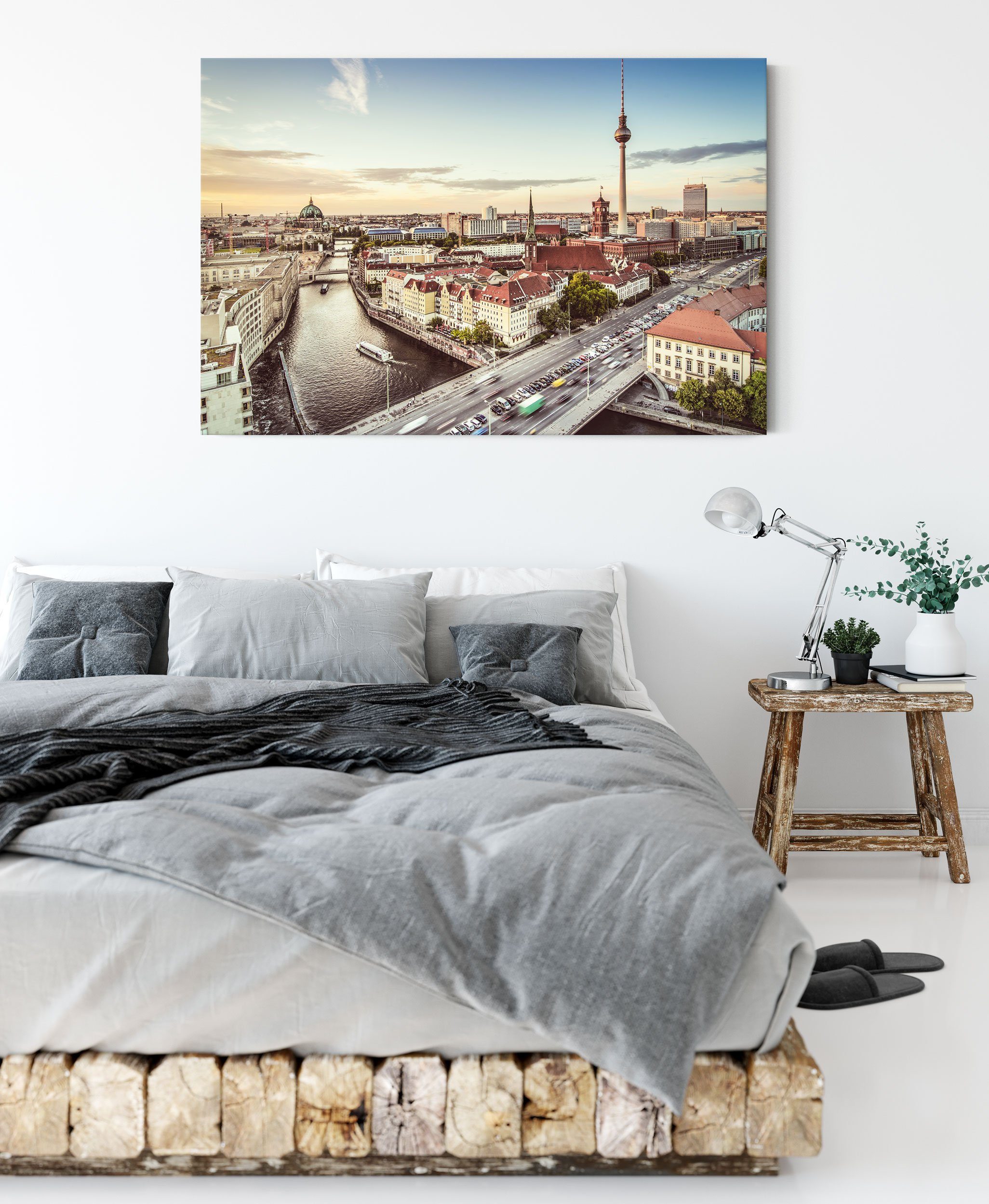 Pixxprint Leinwandbild Skyline von Berlin, Zackenaufhänger bespannt, Berlin (1 von Skyline fertig Leinwandbild St), inkl