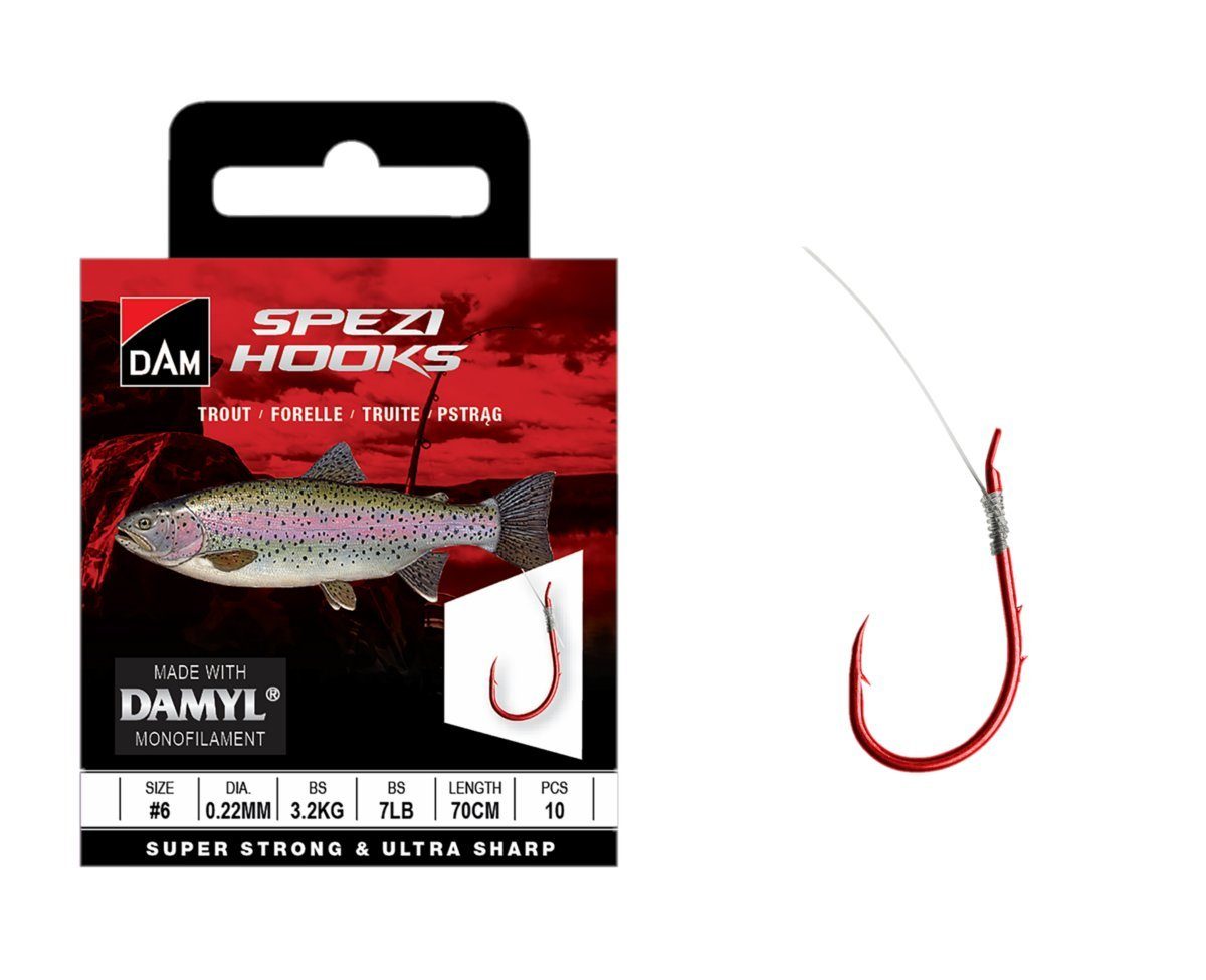 Forellenhaken Vorfachhaken Spezi Trout Größen 6, 8, 10, 12, 14 Länge 70 cm Forelle