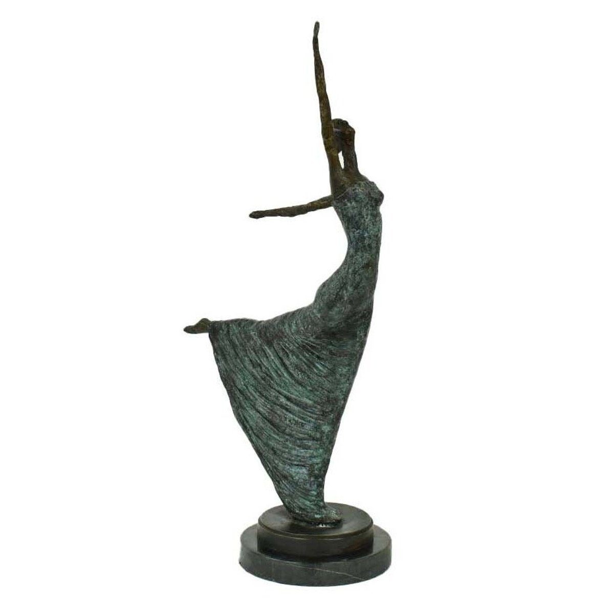 Casa Padrino Dekofigur Luxus Jugendstil Bronze Skulptur Tänzerin Antikgrün Bronze auf Marmorsockel H 53.5 cm - Bronzefigur - Dekofigur - Deko Accessoires