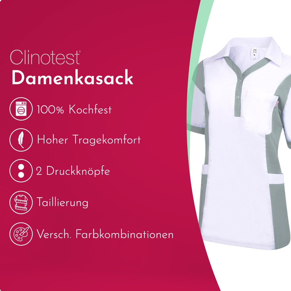 Clinotest Funktionsbluse Damenkasack "Julia", Schlupfkasack/Pflegekasack, verschiedene Farben – Bild 2 von 5