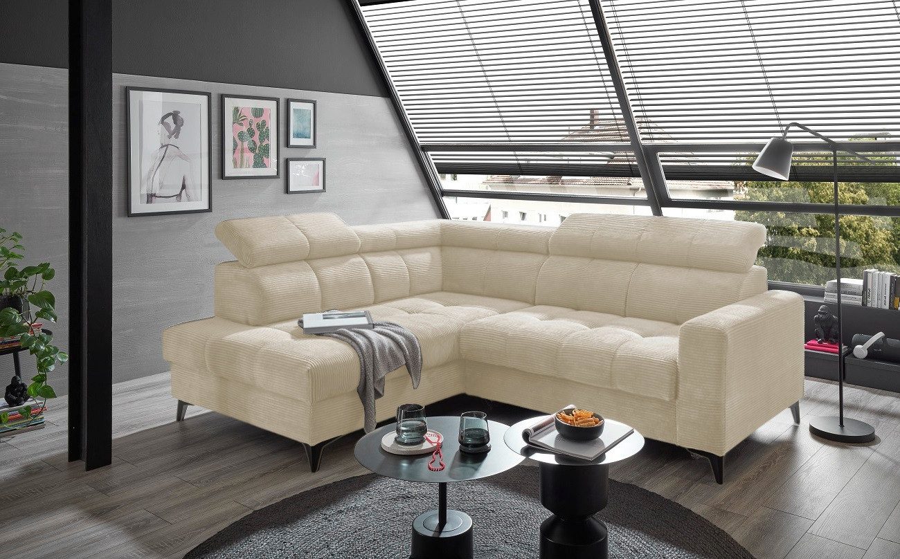 ED EXCITING DESIGN Ecksofa Bavaro, mit elektrischer Sitztiefenverstellung, Kopflehnen,USB-Anschlüsse