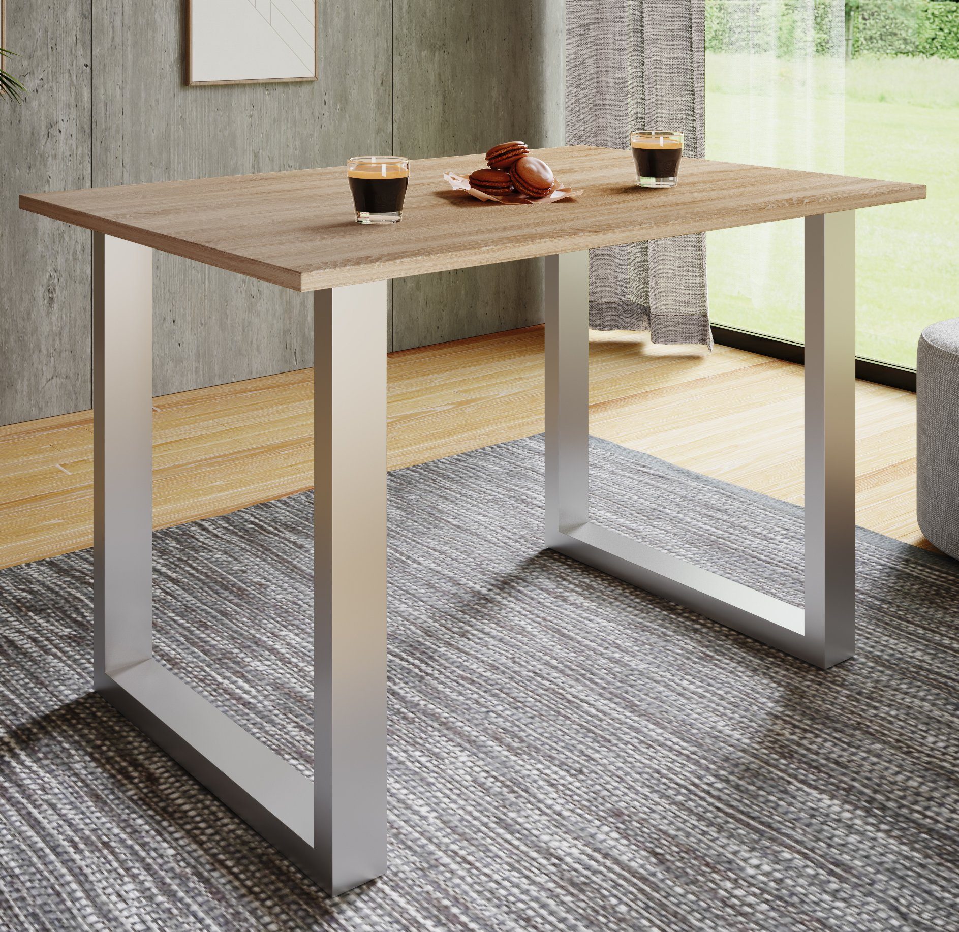 VCM Esstisch Küchentisch Xona H. 76 x B. 110 x T. 50 cm, Holzesstisch, hochwertiges und massives Fußgestell, Füße aus Eisen