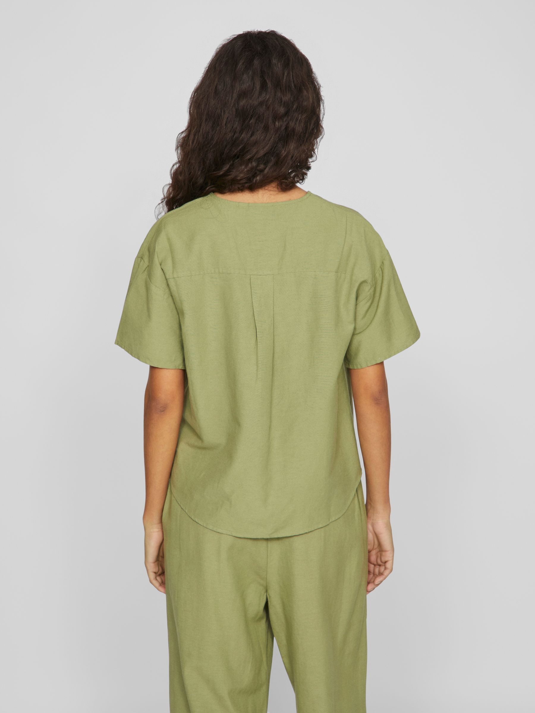 Vila Blusenshirt V-Ausschnitt mit Überlappung und Kurzarm für Damen Viskose aus verbesserter Rohstoffbeschaffung, Baumwolle nachhaltig