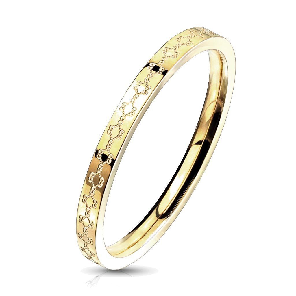 viva-adorno Fingerring Damenring Edelstahl 2mm Bandring Ornamente schmal Florale Gold