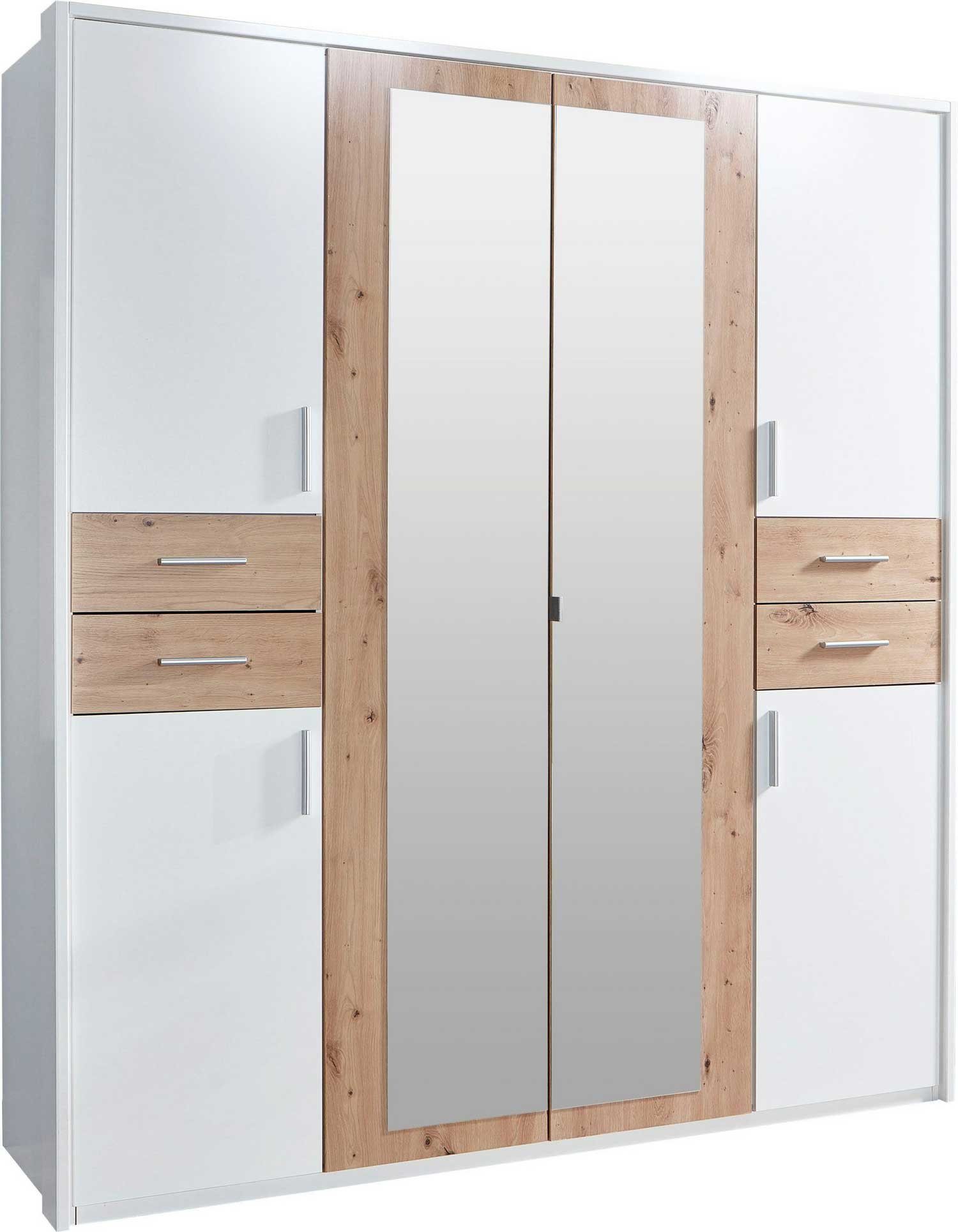 Wimex Kleiderschrank Vegas (Vegas, 6-türiger Kleiderschrank mit Spiegel)  6-türig 183cm weiß artisan eiche mit Spiegel