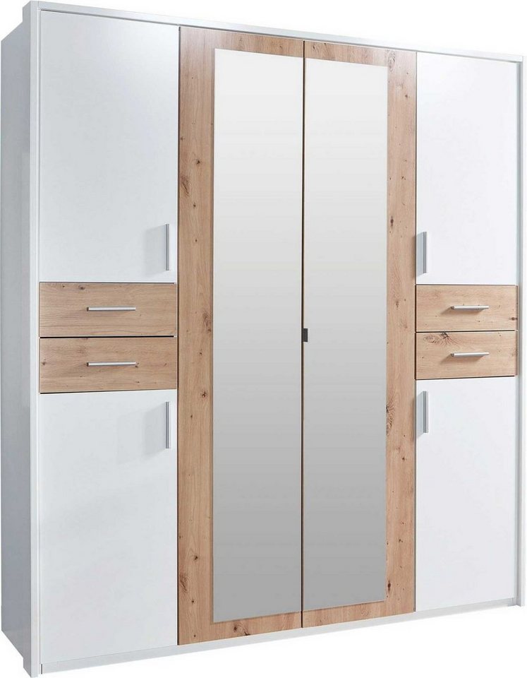 Wimex Kleiderschrank Vegas (Vegas, 6-türiger Kleiderschrank mit Spiegel)  6-türig 183cm weiß artisan eiche mit Spiegel