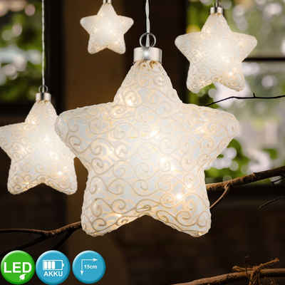 Globo Dekolicht, LED-Leuchtmittel fest verbaut, LED XMAS Hänge Pendel Lampe Glas Stern Ornament Dekor Weihnachten weiß