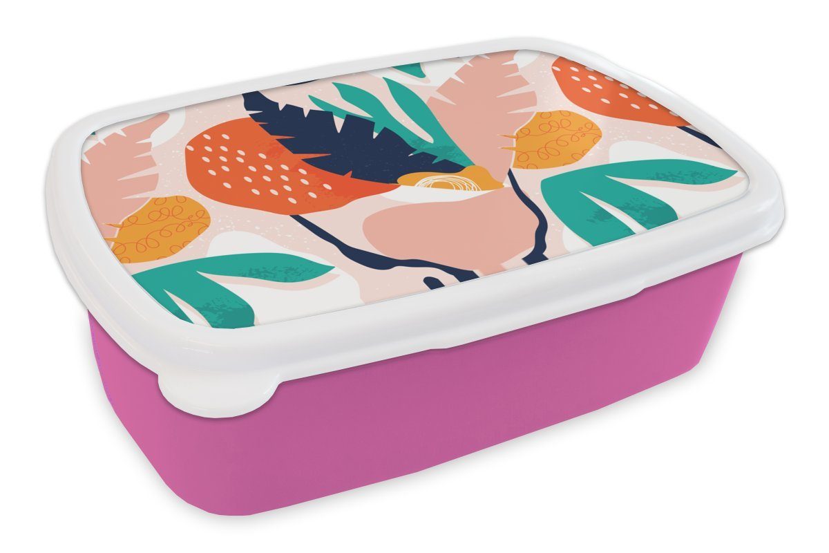 MuchoWow Lunchbox Blätter - Farben - Muster, Kunststoff, (2-tlg), Brotbox für Erwachsene, Brotdose Kinder, Snackbox, Mädchen, Kunststoff rosa