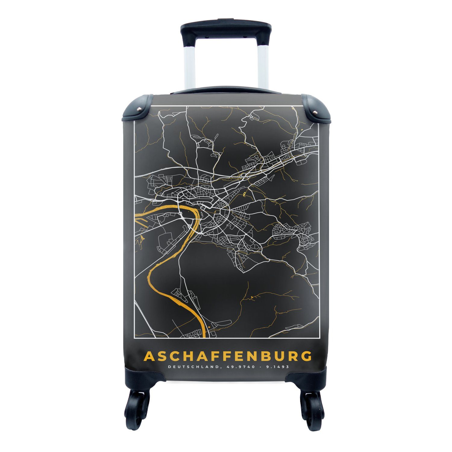 Reisetasche mit - Stadtplan - Aschaffenburg, Rollen, für Ferien, Gold 4 Karte - Handgepäckkoffer Handgepäck Trolley, Reisekoffer rollen, Deutschland MuchoWow -