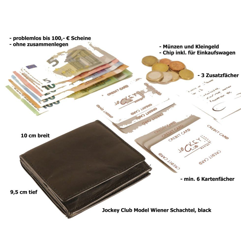 WIENER mit JOCKEY 6 Kartenfächer CLUB SCHACHTEL, 2 Scheinfächer Schüttelfach, schwarz RFID-Schutz, Geldbörse