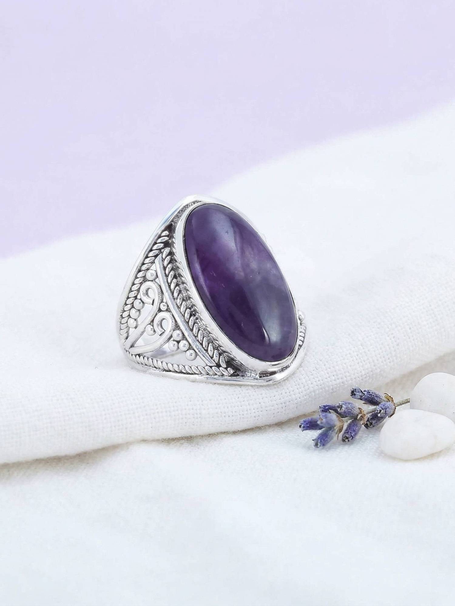 mantraroma Silberring DAHAB oval groß aus 925 Silber mit Amethyst (Ring mit günstig online kaufen