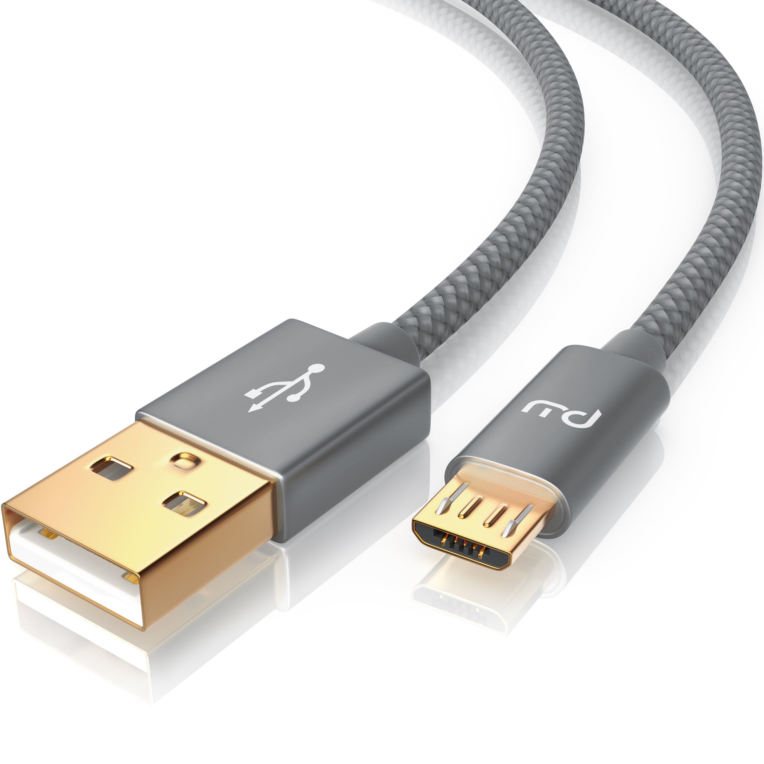 Primewire 2,4A MicroUSB Schnellladekabel, Nylon, Metallstecker, Datenkabel - 5m USB-Kabel, 2.0, Micro-USB (500 cm), für Smartphone, Tablet, Powerbank, PS4 & Xbox Controller, E-Reader