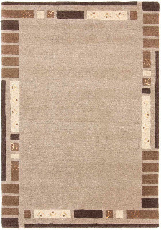 Wollteppich Nepal Jaipur, carpetfine, rechteckig, Höhe: 20 mm, reine Wolle, handgeknüpft, Wohnzimmer hellbraun | Kurzflor-Teppiche