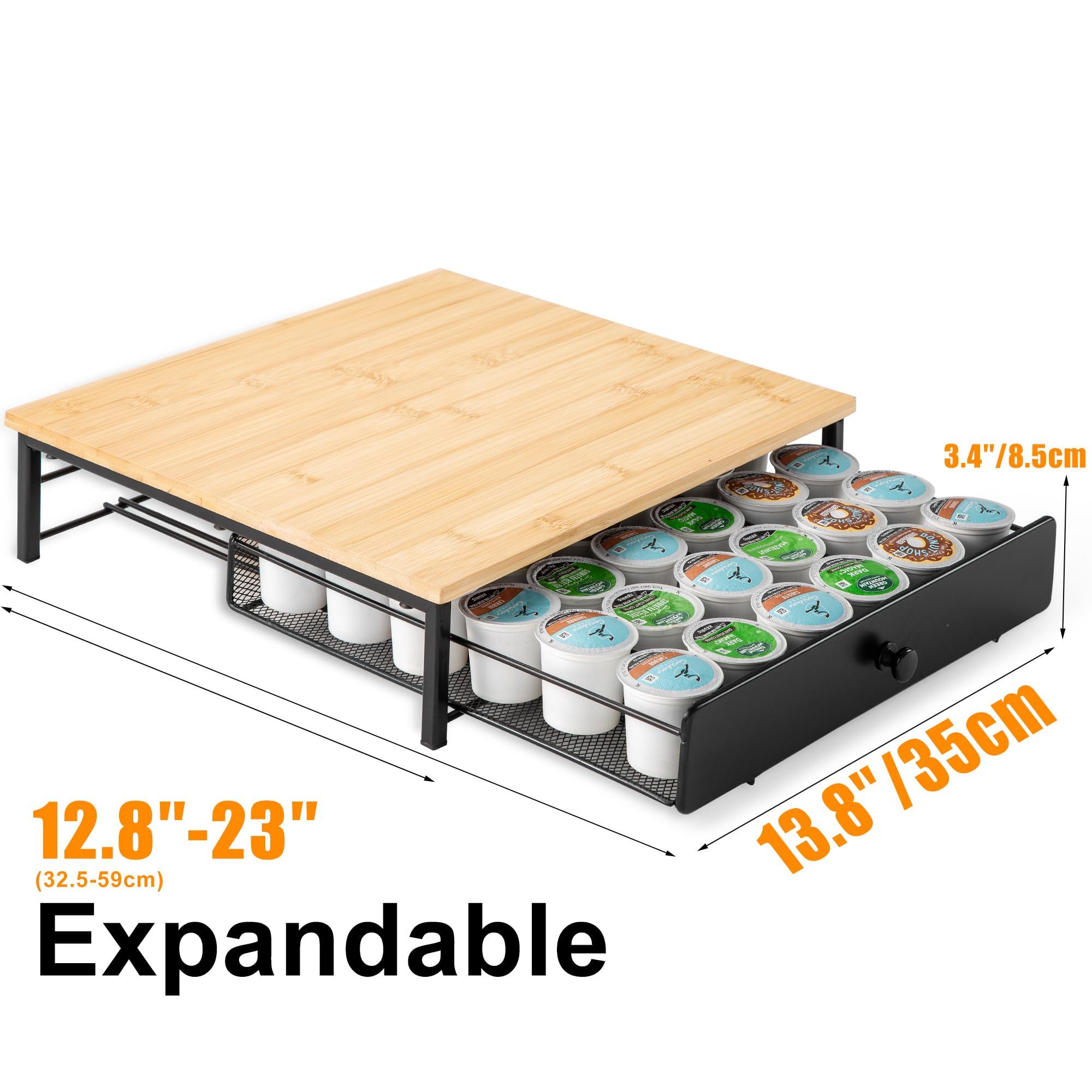 SURFOU Kapselspender Kaffeekapsel-Schublade aus Metall & Bambus – 36 Kapseln Kapazität, Kapselhalter als Schublade–Aufbewahrungsbehälter für die Kaffeestation