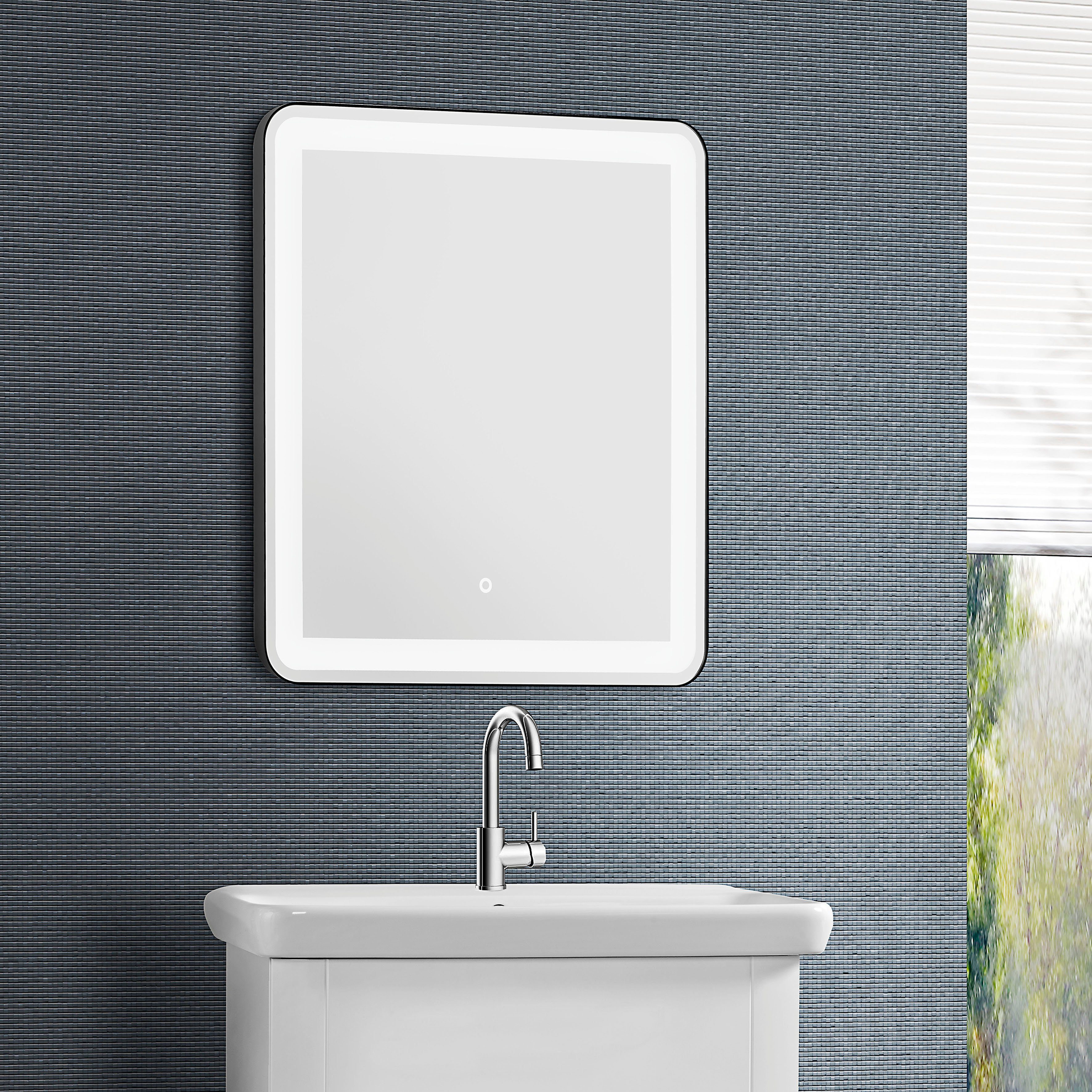 Badspiegel LED Spiegel Lana (Komplett-Set, schwarzem Spiegel und 1-St), Ecken Rahmen angerundeten mit