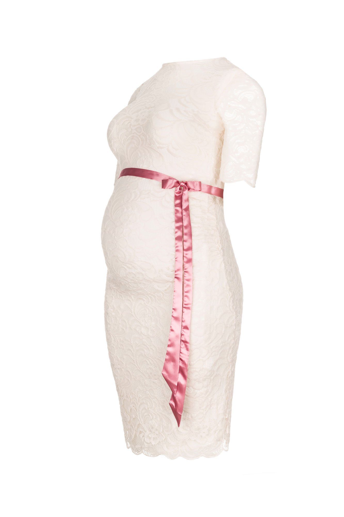 festlich Herzmutter Schwangerschaftskleid Creme-Weiß Spitze - (1-tlg) - Hochzeit Umstandskleid