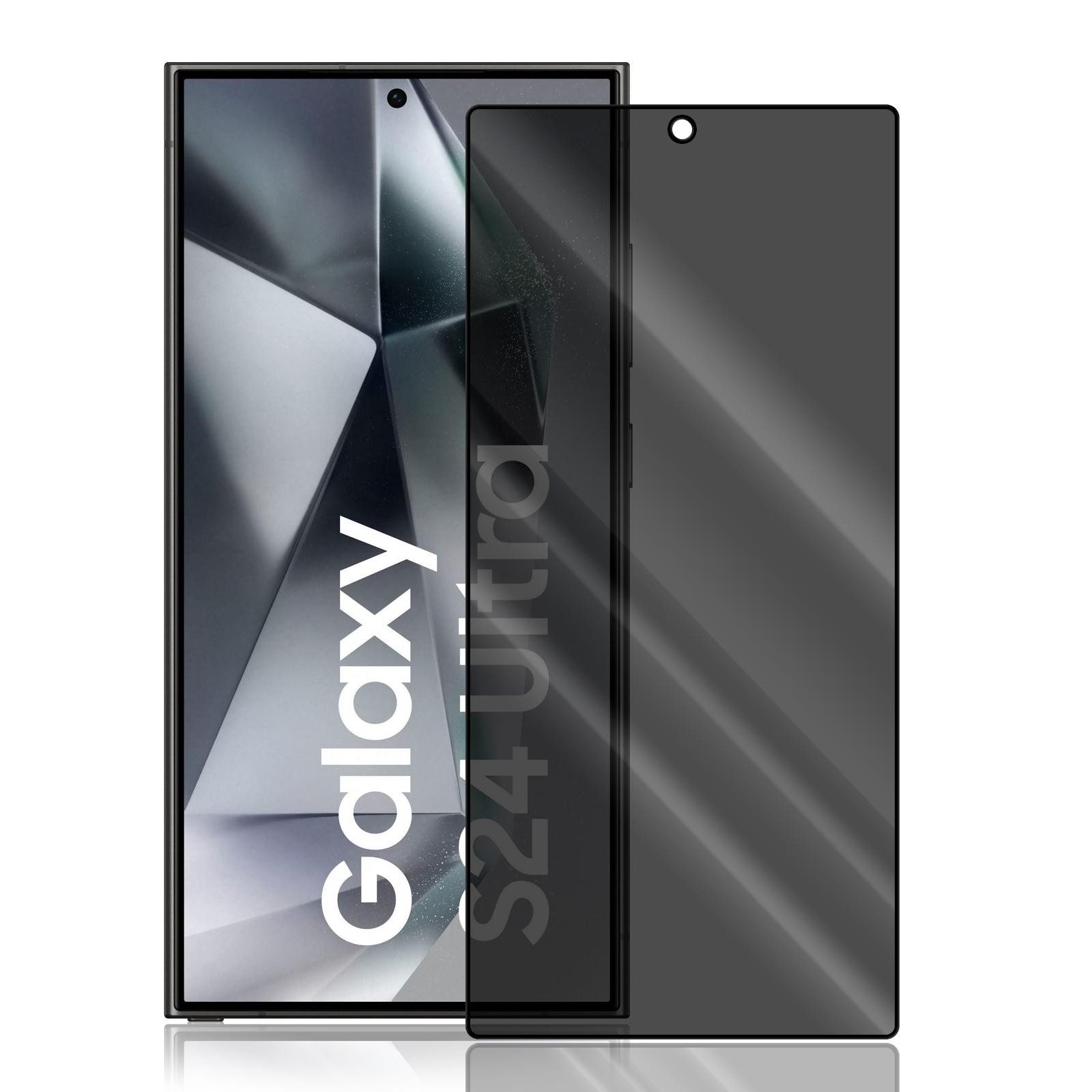 Numerva Schutzfolie Panzer Folie Echt Glas Folie für Samsung Galaxy S24 Ultra, (1x Schutzfolie 2x Reinigungstücher), Anti Spy Schutzfolie Blickschutz Glasfolie Sichtschutzfolie