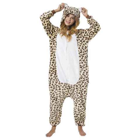 Katara Partyanzug Zoo Wilde Tiere Jumpsuit Kostüm Erwachsene S-XL, Karneval - Kostüm, Kigurumi - Leopard braun beige L (165-175cm)