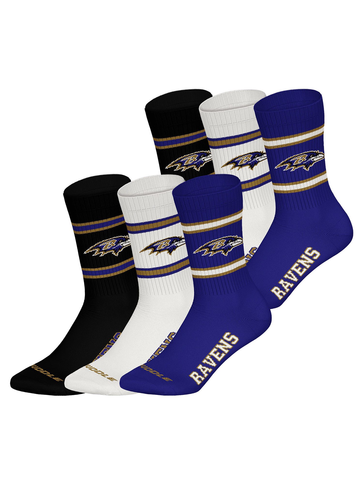 HUDDLE Freizeitsocken Baltimore Ravens Crew (6-Paar) Casual Socken, Alltagssocken, Bequeme Socken