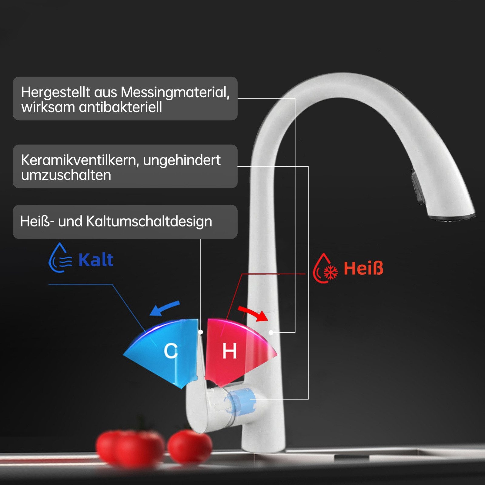 SEHAUSEU Küchenarmatur Wasserhahn Küche Bad Spültischarmatur Waschtischarmatur ausziehbar mit Ausziehbrause, Hochdruckarmatur – Bild 4 von 5
