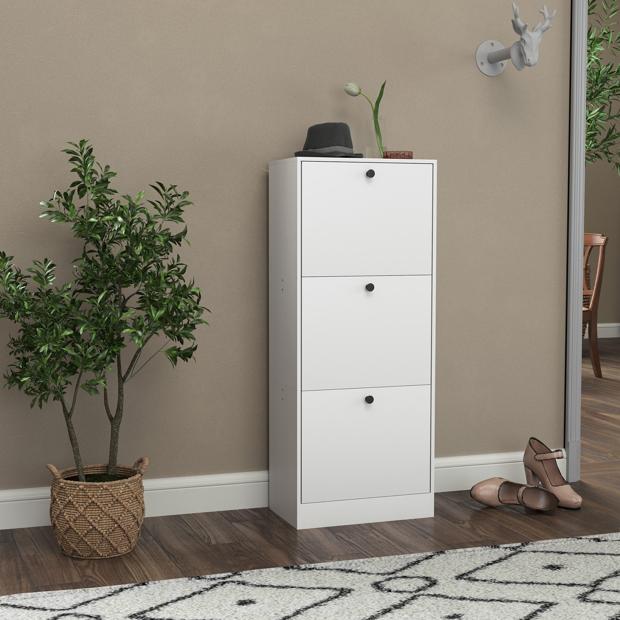 HOMCOM Schuhkipper Schuhkipper mit 3 Klappen, Verstellbar Trennwand (Schmal günstig online kaufen