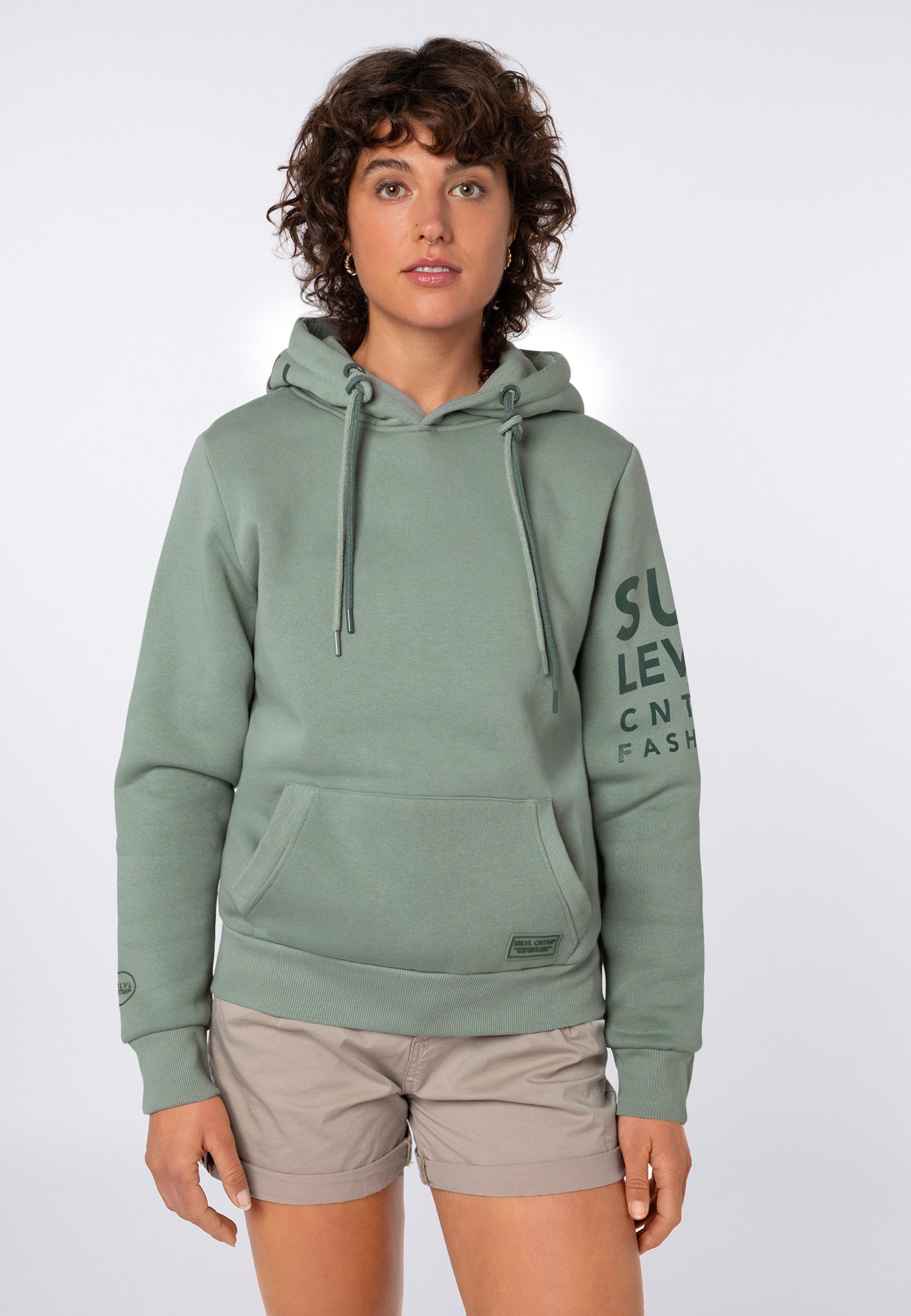 Kapuzenpullover Damen Hoodie mit auffälligen Prints auf Ärmel und