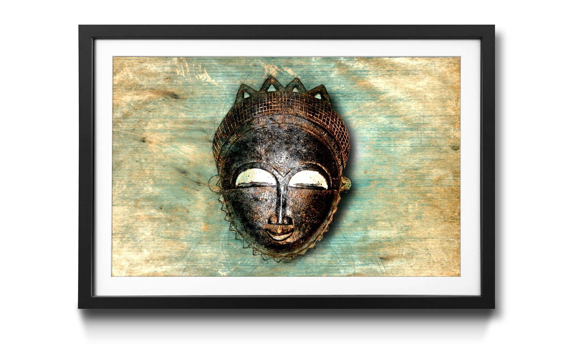 WandbilderXXL Bild mit Rahmen 4 in White Eyes, Afrikanische erhältlich Wandbild, Größen Maske