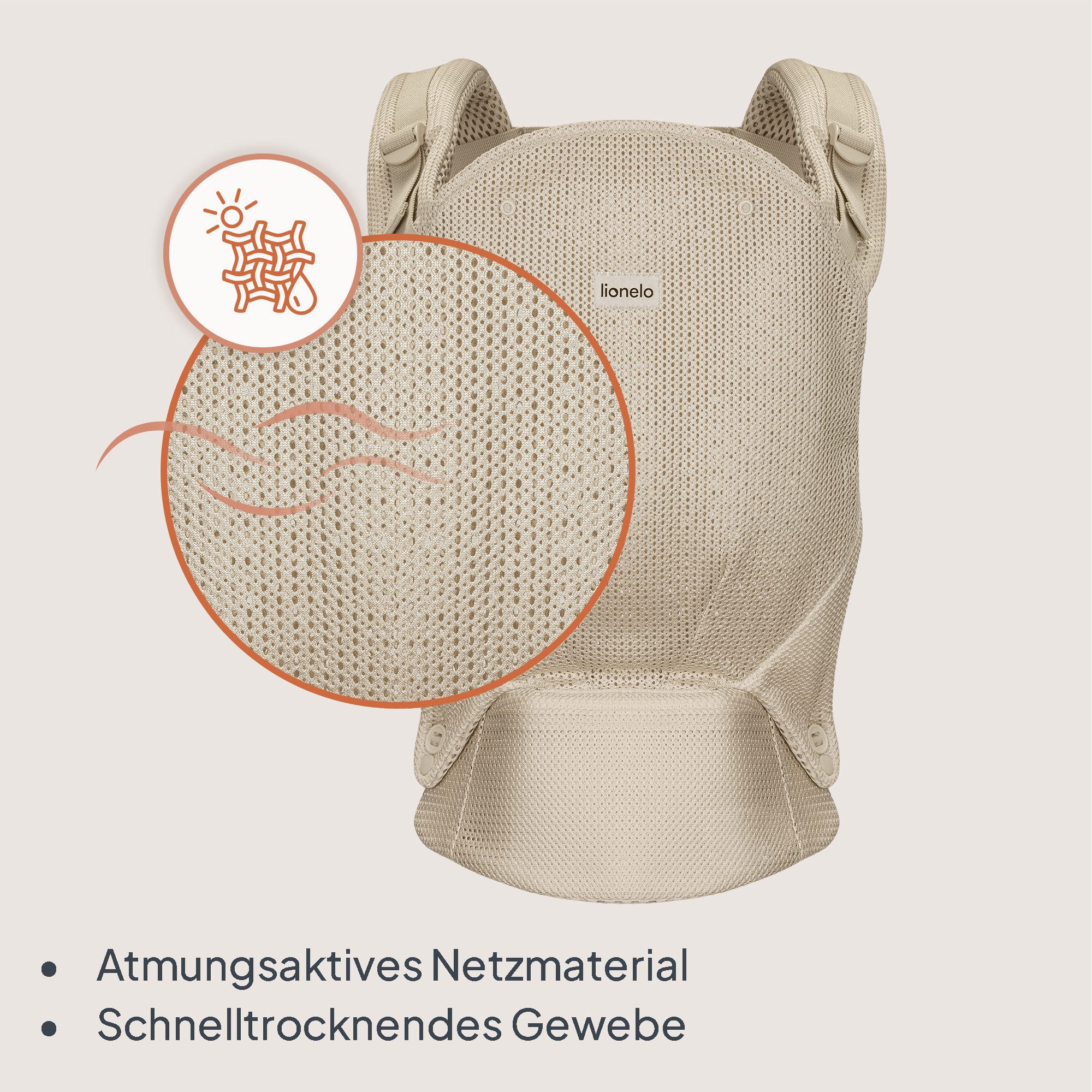 lionelo Babytrage MARGAREET AIR (Set, Babytrage mit Zubehör), 3 Positionen/Panelverstellung/Mesh/leicht/ab 4M/20kg – Bild 5 von 5